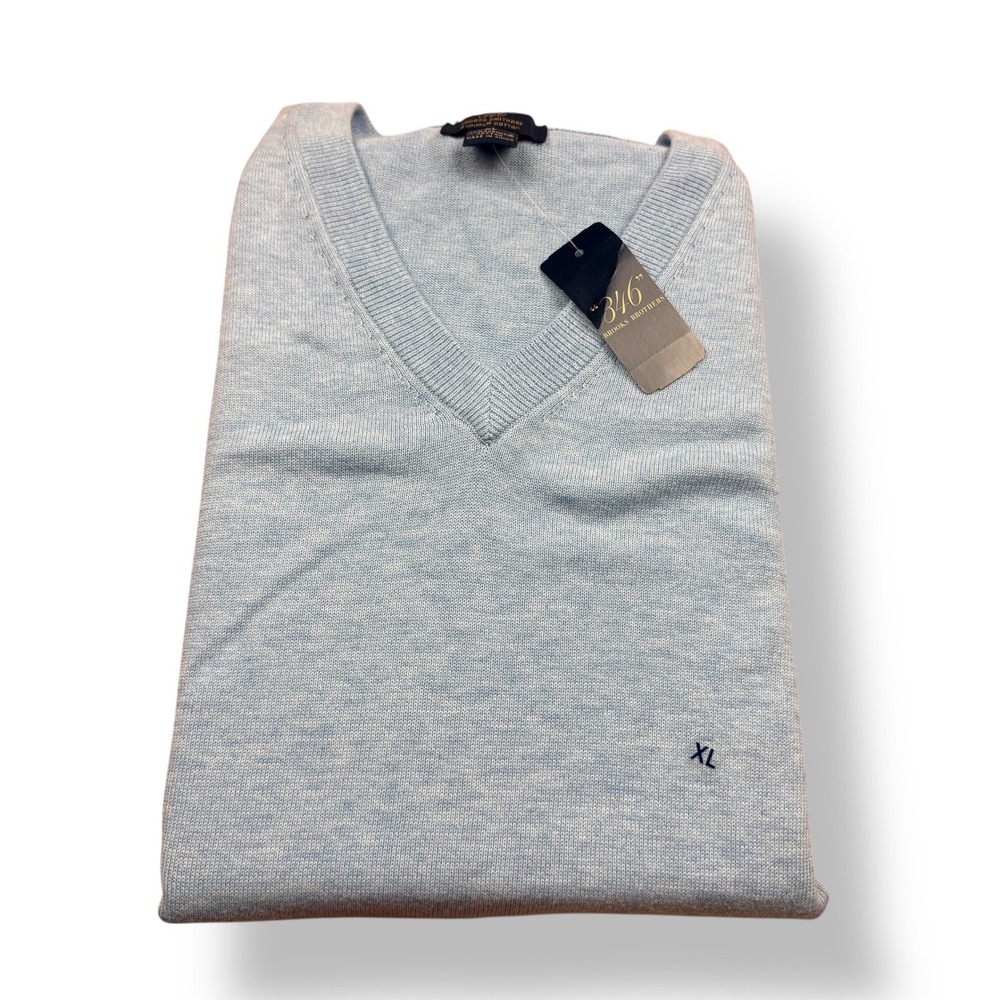 346 Brooks Brothers Supima‎ Cotton V Neck Sweater Vest Light Blue Mens XL NWT